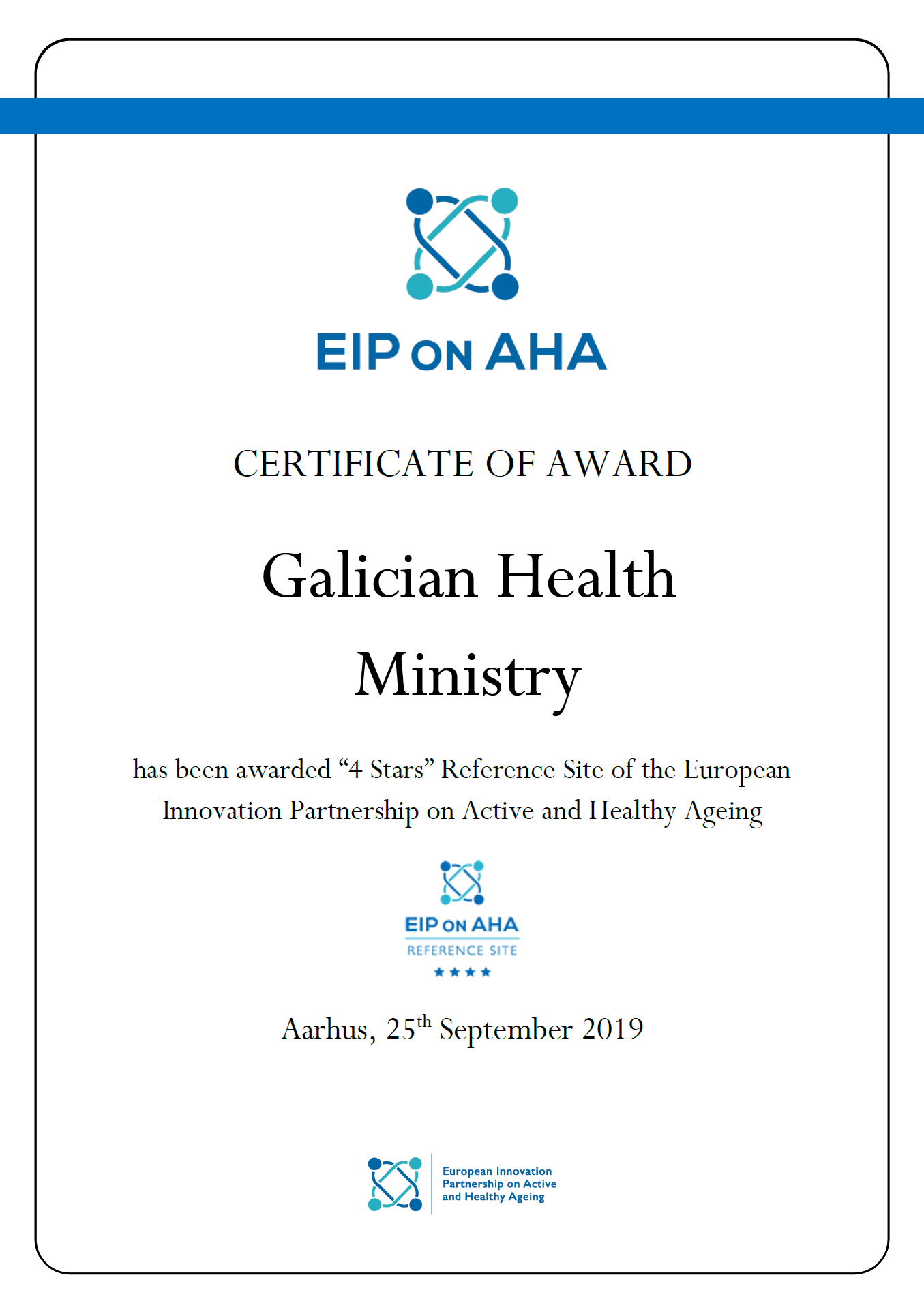 Visor Certificado Galicia Región de Referencia Europea EIP on AHA 2019